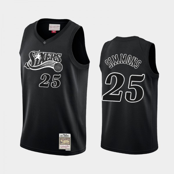 Mens Ben Simmons #25 Throwback White Logo Hardwood Classics Philadelphia  76ers Black Jerseys - Ben Simmons 76ers Jersey - joel embiid cream jersey 