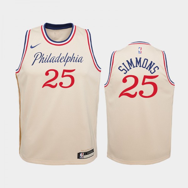 Youth(Kids) Ben Simmons #25 Philadelphia 76ers Cream 2019-20 City