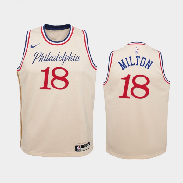 Youth Shake Milton #18 2019-20 Philadelphia 76ers City Cream Jersey - Shake  Milton 76ers Jersey - jimmy butler 76ers jersey 